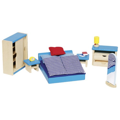 Wooden Dollhouse Furniture - Bedroom Blue - 16 Pieces