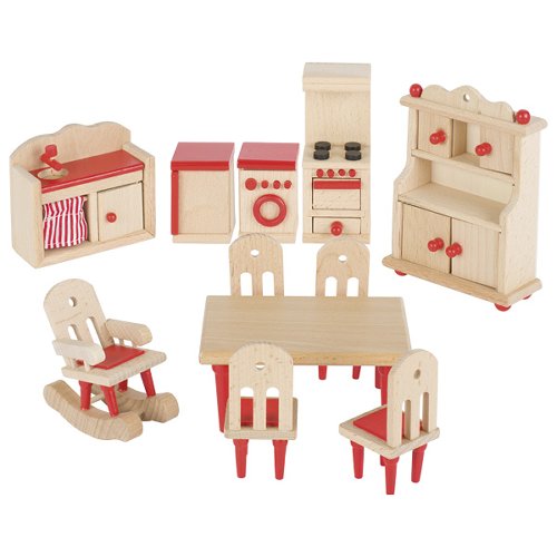 Wooden Dollhouse Furniture - Kitchen - 11 pcs Red