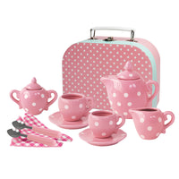 13 Pc Pink Polka Dot Porcelain Tea Set