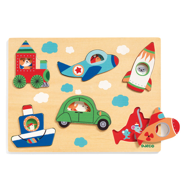 Djeco - 6 piece Coucou-Vroum Transport Wooden Puzzle