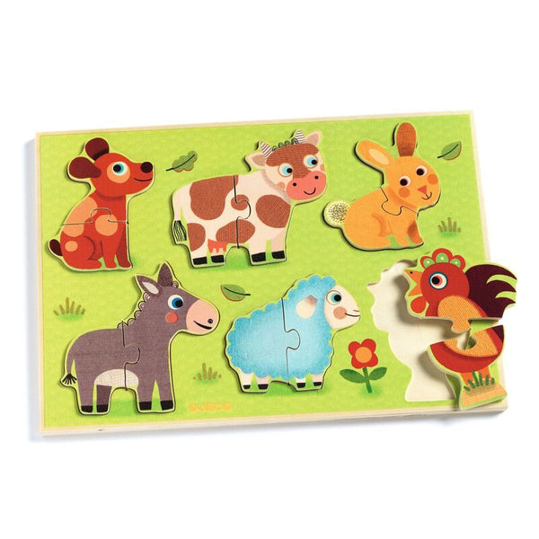 Djeco - 12 piece Coucou-Cow Wooden Farm Animal Puzzle