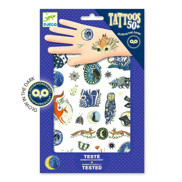 Djeco Tattoos - Glow in the Dark - Night Time Animals
