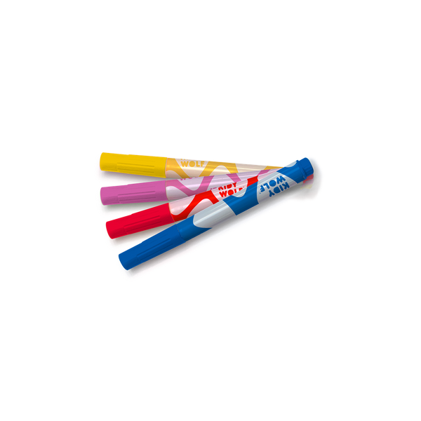 Kidywolf - Kidydraw Markers - Red, Purple, Yellow & Blue