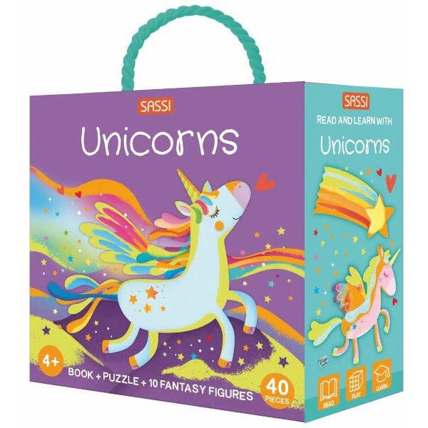Sassi 3D Puzzle and Book Set - Unicorns, 40 pcs