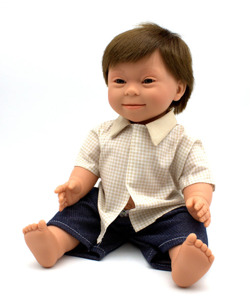 Brunette Short Haired Male Doll with Down Syndrome