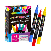 Life of Colour - 3mm Medium Tip Acrylic Paint Pens - Set of 12 - Classic Colours