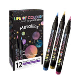 Life of Colour - Brush Tip Acrylic Paint Pens - Set of 12 - Metallic