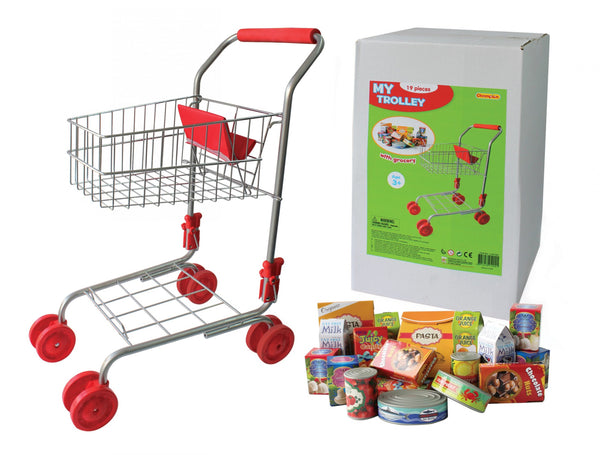 Metal Shopping Trolley with Assorted Groceries